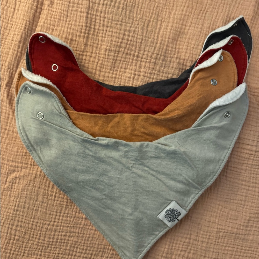Stylish Baby Bib Set in Gray, Red, and Tan